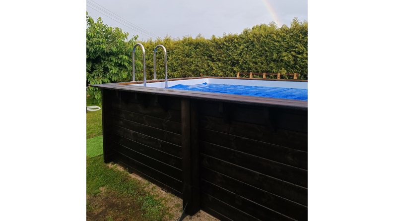 Piscina de madera AQUA 4.65 x 2.85 – H.1.24 m, azul claro, con vigas a encastrar en la solera