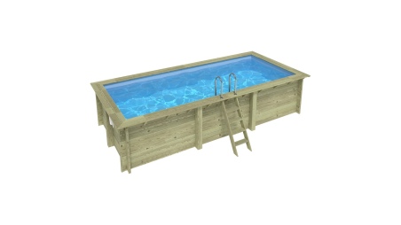 Piscina de madera AQUA 6.1 x 2.85 – H.1.31 m, azul claro, con vigas a encastrar en la solera