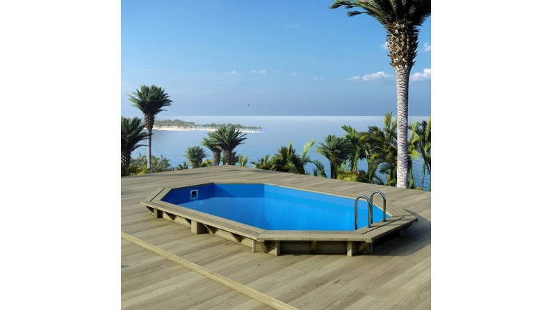 Piscina de madera NEMO 4.3 x 3 – H.1.18 m, azul claro, sobre bastidor - sin solera