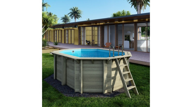 Piscina de madera NEMO 4.3 x 3 – H.1.31 m, azul claro, sobre bastidor - sin solera