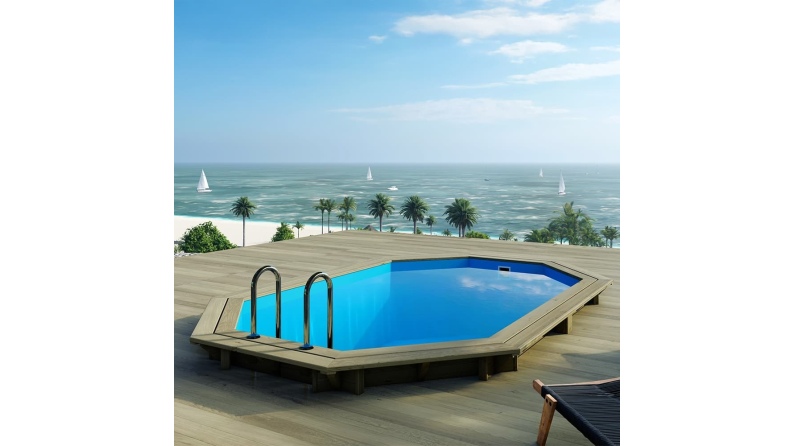 Piscina de madera NEMO 4.3 x 3 – H.1.31 m, azul claro, sobre bastidor - sin solera