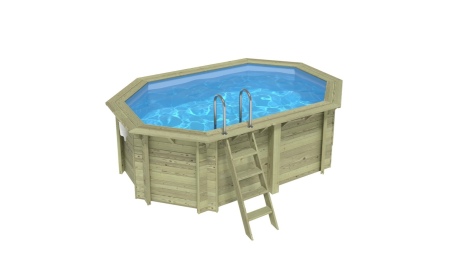 Piscina de madera NEMO 4.3 x 3 - H.1.31 m, azul claro, con vigas a atornillar a la solera
