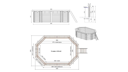 Piscina de madera NEMO 4.3 x 3 - H.1.31 m, azul claro, con vigas a atornillar a la solera
