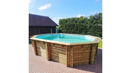 Piscina de madera NEMO 4.3 x 3 - H.1.31 m, azul claro, con vigas a atornillar a la solera