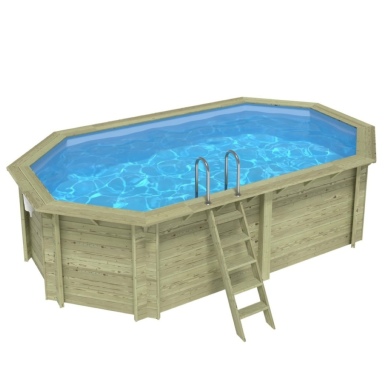 Piscina de madera NEMO 5.79 x 3.49 - H.1.45 m, azul claro, con vigas a atornillar a la solera