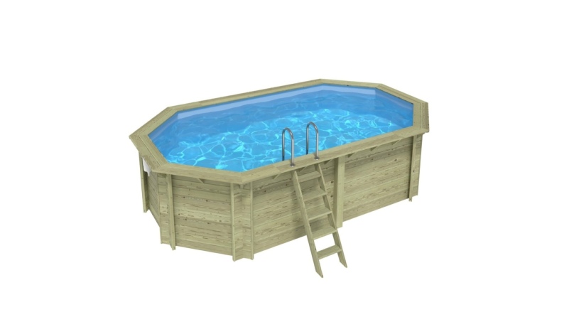 Piscina de madera NEMO 5.79 x 3.49 - H.1.45 m, azul claro, con vigas a atornillar a la solera