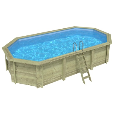 Piscina de madera NEMO 7.3 x 3.97 - H.1.45 m, azul claro, con vigas a atornillar a la solera