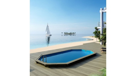 Piscina de madera NEMO 7.3 x 3.97 - H.1.45 m, azul claro, con vigas a atornillar a la solera