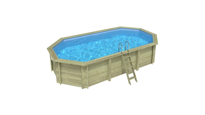 Piscina de madera NEMO 7.3 x 3.97 – H.1.45 m, azul claro, sobre bastidor - sin solera