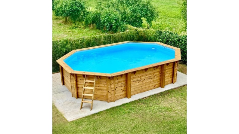 Piscina de madera NEMO 7.3 x 3.97 – H.1.45 m, azul claro, sobre bastidor - sin solera