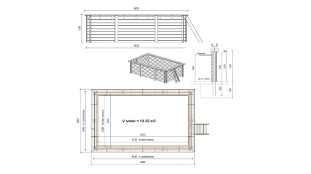 Piscina de madera AQUA 4.65x2.85 - H.1.24 m con marco de acero