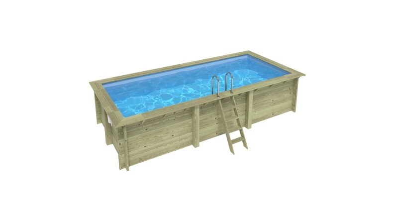 Piscina de madera AQUA 6.1 x 2.85 - H.1.31 m, azul claro, con vigas a atornillar a la solera