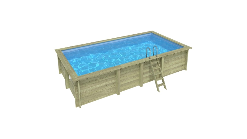 Piscina de madera AQUA 7 x 3.75 - H.1.45 m, azul claro, con vigas a atornillar a la solera