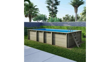 Piscina de madera AQUA 7 x 3.75 - H.1.45 m, azul claro, con vigas a atornillar a la solera