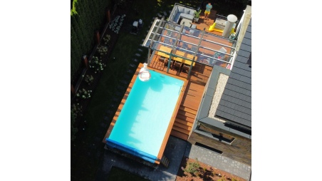 Piscina de madera AQUA 7 x 3.75 - H.1.45 m, azul claro, con vigas a atornillar a la solera