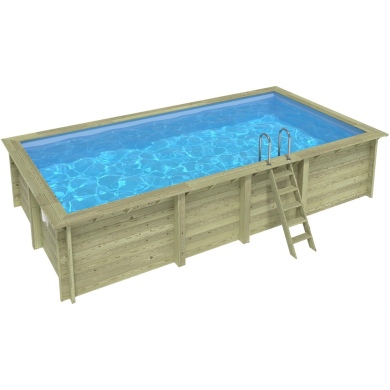 Piscina de madera AQUA 7 x 3.75 – H.1.45 m, azul claro, sobre bastidor - sin solera