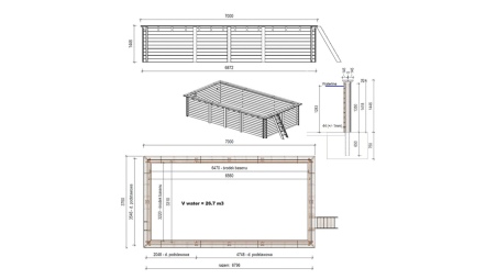Piscina de madera AQUA 7 x 3.75 – H.1.45 m, azul claro, sobre bastidor - sin solera