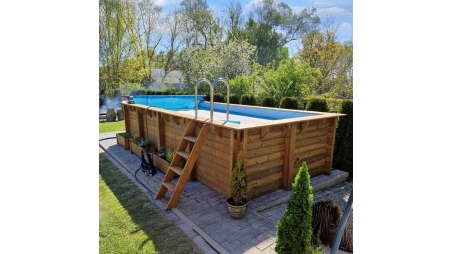 Piscina de madera AQUA 7 x 3.75 – H.1.45 m, azul claro, sobre bastidor - sin solera