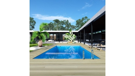 Piscina de madera AQUA 8.5 x 4.35 - H.1.45 m, azul claro, con vigas a atornillar a la solera