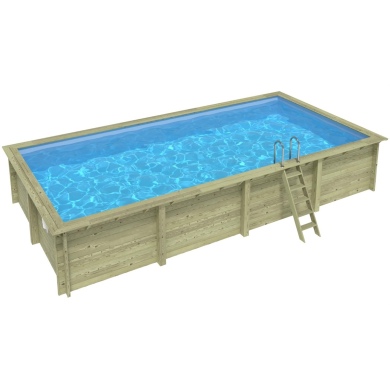 Piscina de madera AQUA 8.5 x 4.35 – H.1.45 m, azul claro, sobre bastidor - sin solera