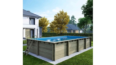 Piscina de madera AQUA 8.5 x 4.35 – H.1.45 m, azul claro, sobre bastidor - sin solera