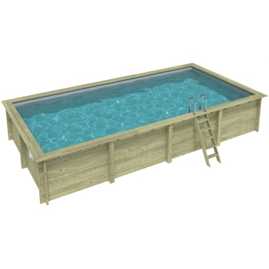 Piscina de madera AQUA 8.5 x 4.35 – H.1.45 m, gris, con vigas a encastrar en la solera