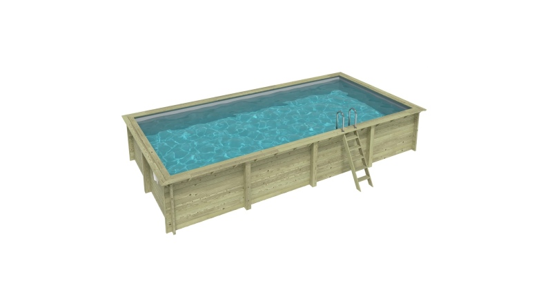 Piscina de madera AQUA 8.5 x 4.35 - H.1.45 m, gris, con vigas a atornillar a la solera
