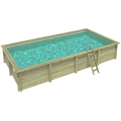 Piscina de madera AQUA 8.5 x 4.35 - H.1.45 m, arena, con vigas a atornillar a la solera