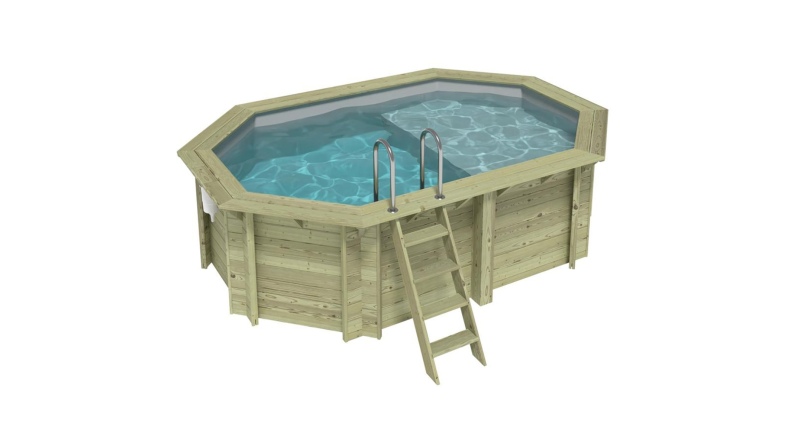 Piscina de madera NEMO 4.3 x 3 - H.1.18 m con playa, gris, con vigas a encastrar en la solera