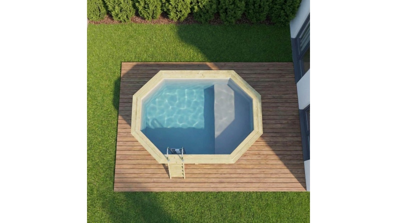 Piscina de madera NEMO 4.3 x 3 - H.1.18 m con playa, gris, con vigas a atornillar a la solera