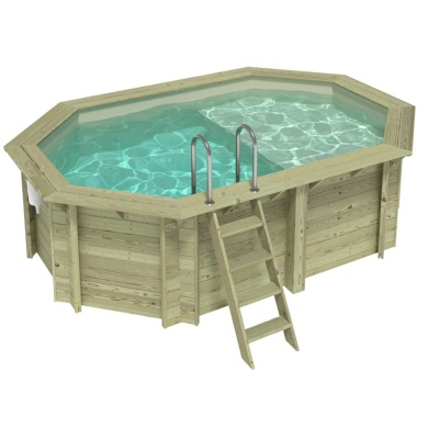 Piscina de madera NEMO 4.3 x 3 - H.1.18 m con playa, arena, con vigas a atornillar a la solera