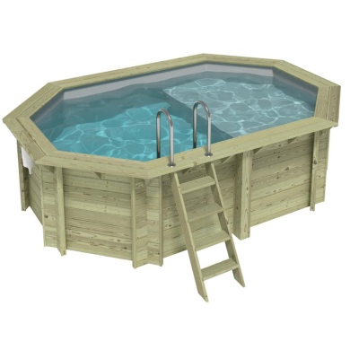 Piscina de madera NEMO 4.3 x 3 – H.1.18 m con playa, gris, sobre bastidor - sin solera