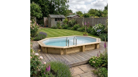 Piscina de madera NEMO 4.3 x 3 – H.1.18 m con playa, gris, sobre bastidor - sin solera