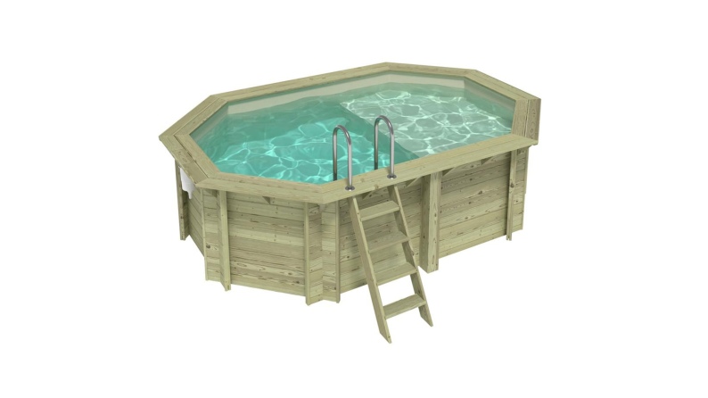 Piscina de madera NEMO 4.3 x 3 – H.1.18 m con playa, arena, sobre bastidor - sin solera