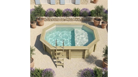 Piscina de madera NEMO 4.3 x 3 – H.1.18 m con playa, arena, sobre bastidor - sin solera