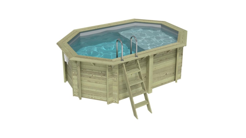 Piscina de madera NEMO 4.3 x 3 - H.1.31 m con playa, gris, con vigas a atornillar a la solera