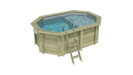 Piscina de madera NEMO 4.3 x 3 - H.1.31 m con playa, gris, con vigas a atornillar a la solera