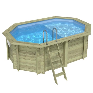 Piscina de madera NEMO 4.3 x 3 – H.1.31 m con playa, azul claro, sobre bastidor - sin solera