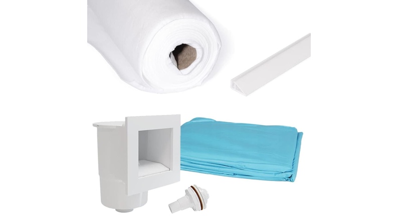 Piscina de madera NEMO 7.3 x 3.97 - H.1.45 m con playa, gris, con vigas a encastrar en la solera