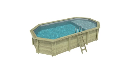 Piscina de madera NEMO 7.3 x 3.97 - H.1.45 m con playa, gris, con vigas a atornillar a la solera