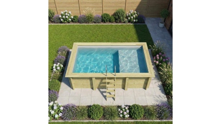 Piscina de madera AQUA 4.65 x 2.85 - H.1.24 m con playa, gris, con vigas a encastrar en la solera