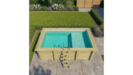 Piscina de madera AQUA 4.65 x 2.85 - H.1.24 m con playa, arena, con vigas a encastrar en la solera