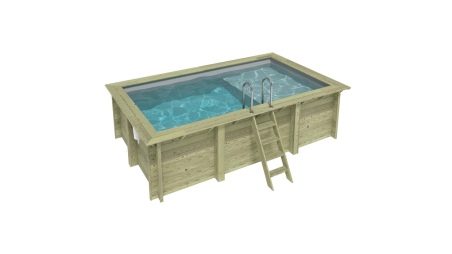 Piscina de madera AQUA 4.65 x 2.85 - H.1.24 m con playa, gris, con vigas a atornillar a la solera