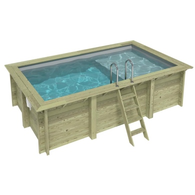 Piscina de madera AQUA 4.65 x 2.85 – H.1.24 m con playa, gris, sobre bastidor - sin solera