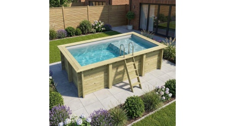 Piscina de madera AQUA 4.65 x 2.85 – H.1.24 m con playa, gris, sobre bastidor - sin solera