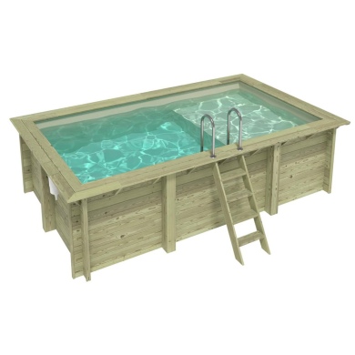 Piscina de madera AQUA 4.65 x 2.85 – H.1.24 m con playa, arena, sobre bastidor - sin solera