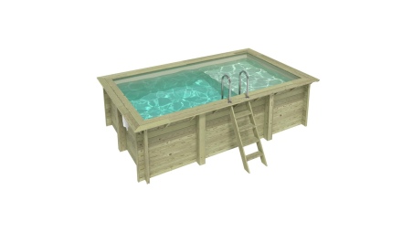 Piscina de madera AQUA 4.65 x 2.85 – H.1.24 m con playa, arena, sobre bastidor - sin solera