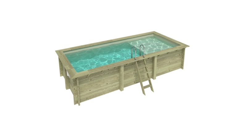 Piscina de madera AQUA 6.1 x 2.85 - H.1.31 m con playa, arena, con vigas a encastrar en la solera