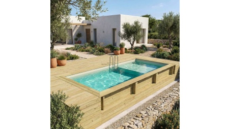 Piscina de madera AQUA 6.1 x 2.85 - H.1.31 m con playa, arena, con vigas a encastrar en la solera