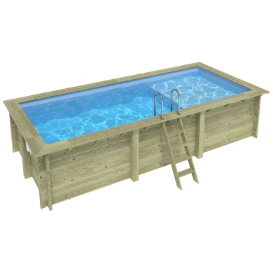 Piscina de madera AQUA 6.1 x 2.85 - H.1.31 m con playa, azul claro, con vigas a atornillar a la solera